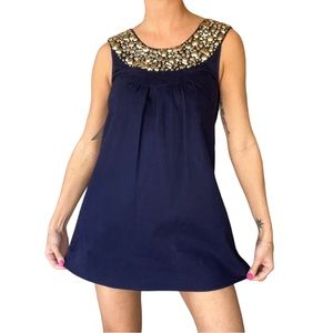 Alice & Olivia New with Tags Navy Blue Silver Beaded Babydoll Mini Dress size s